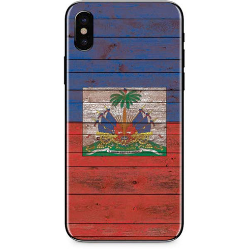 Haiti Flag Dark Wood iPhone X Skin